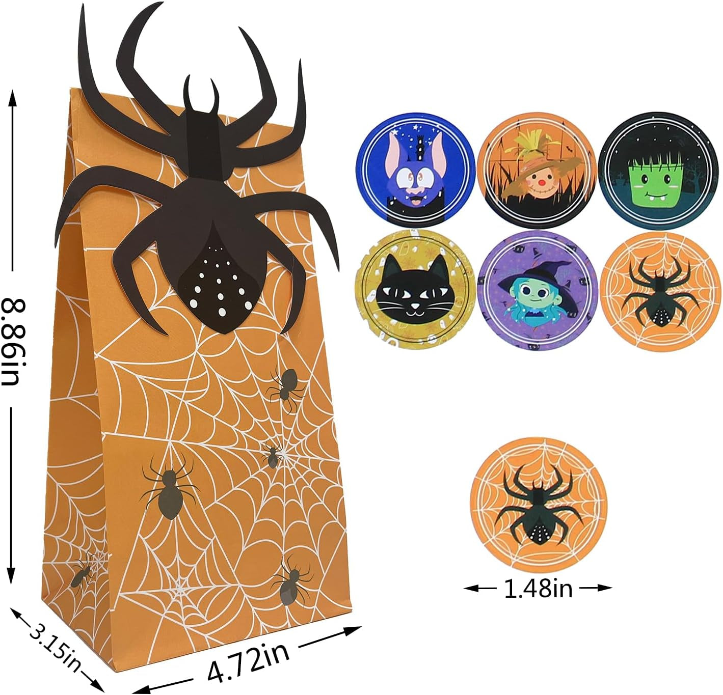 Halloween Treat Bags - 24Pcs Trick or Treat Goody Bags with 24Pcs Stickers, Gift Bag for Halloween Kids Party Supplies