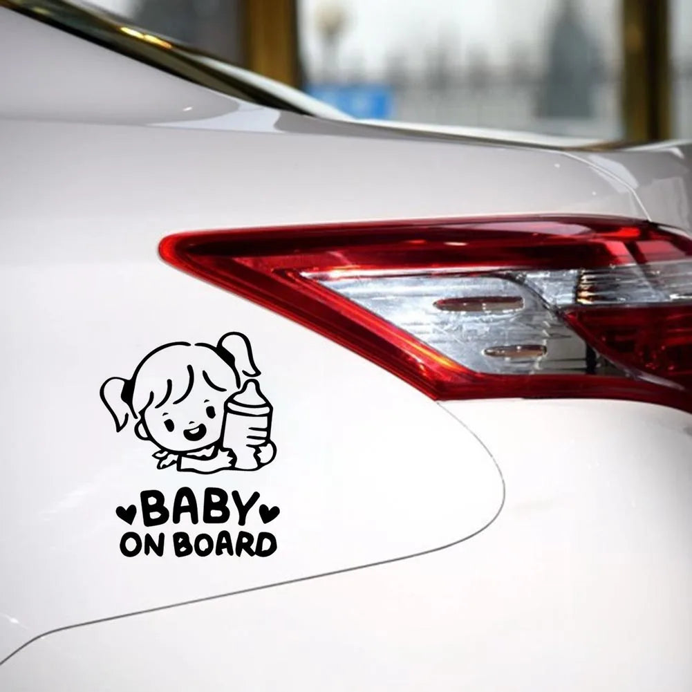 Universal Funny Stickers Car Cartoon Baby on Board Little Girl with Feeding Bottle Car Window Sticker Decal Carbon Fiber Vinyl