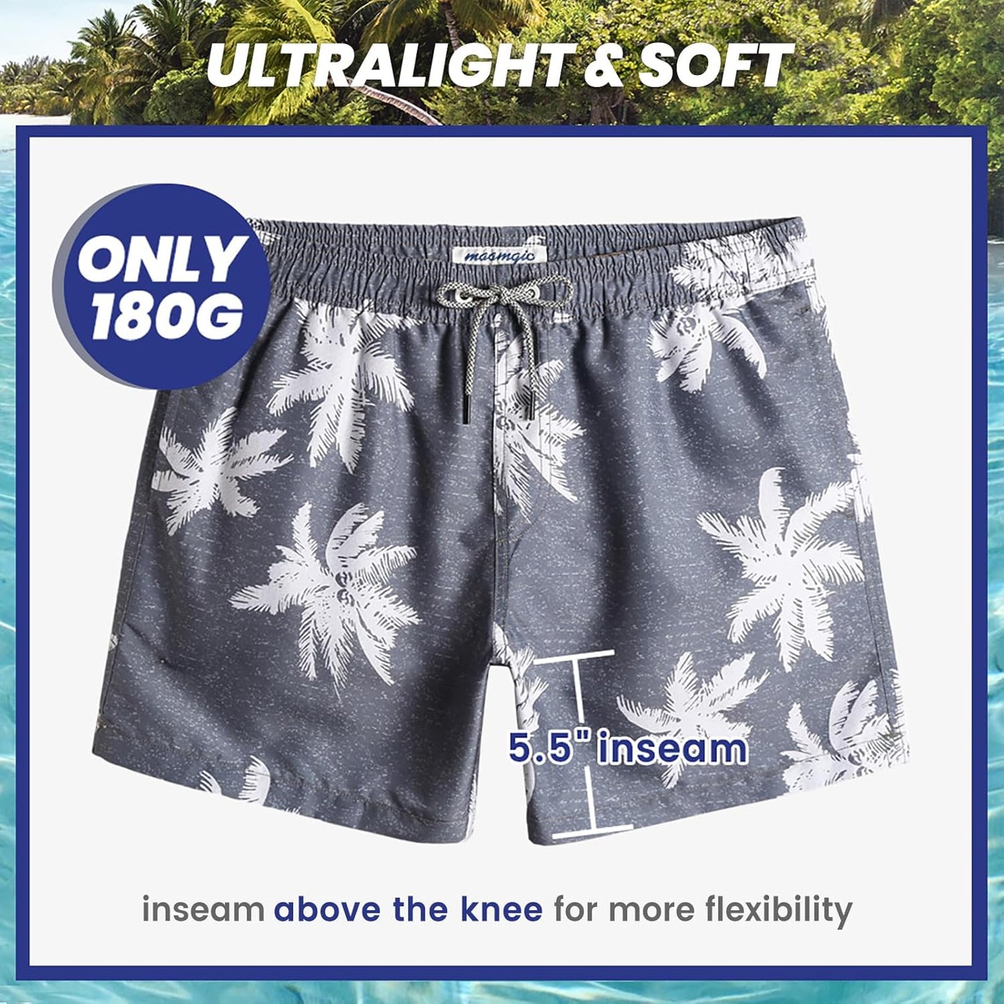Mens Swim Trunks 5" with Mesh Lining Quick Dry Bathing Suits for Men Swim Shorts Swimwear