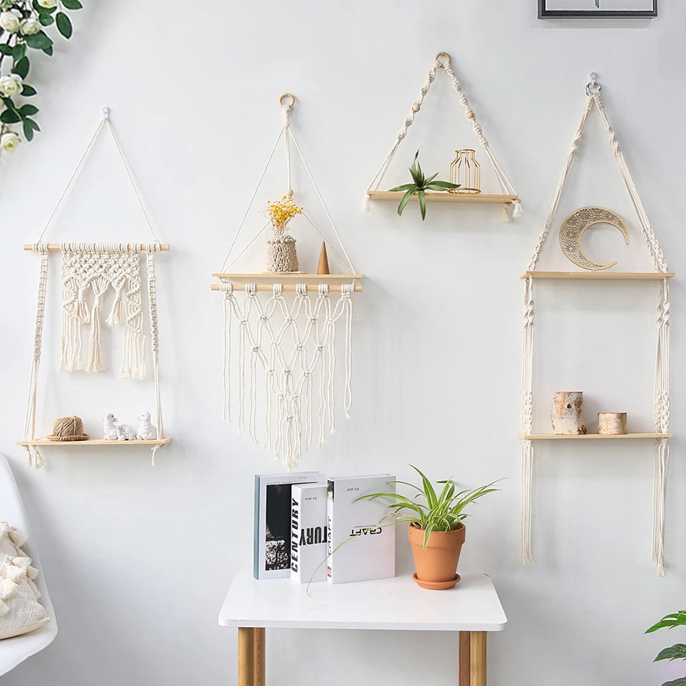 Hanging Shelves for Wall Room Home Decor Macrame Shelf Wall Hanging Floating Shelf for Bedroom Living Room, Bathroom Gift