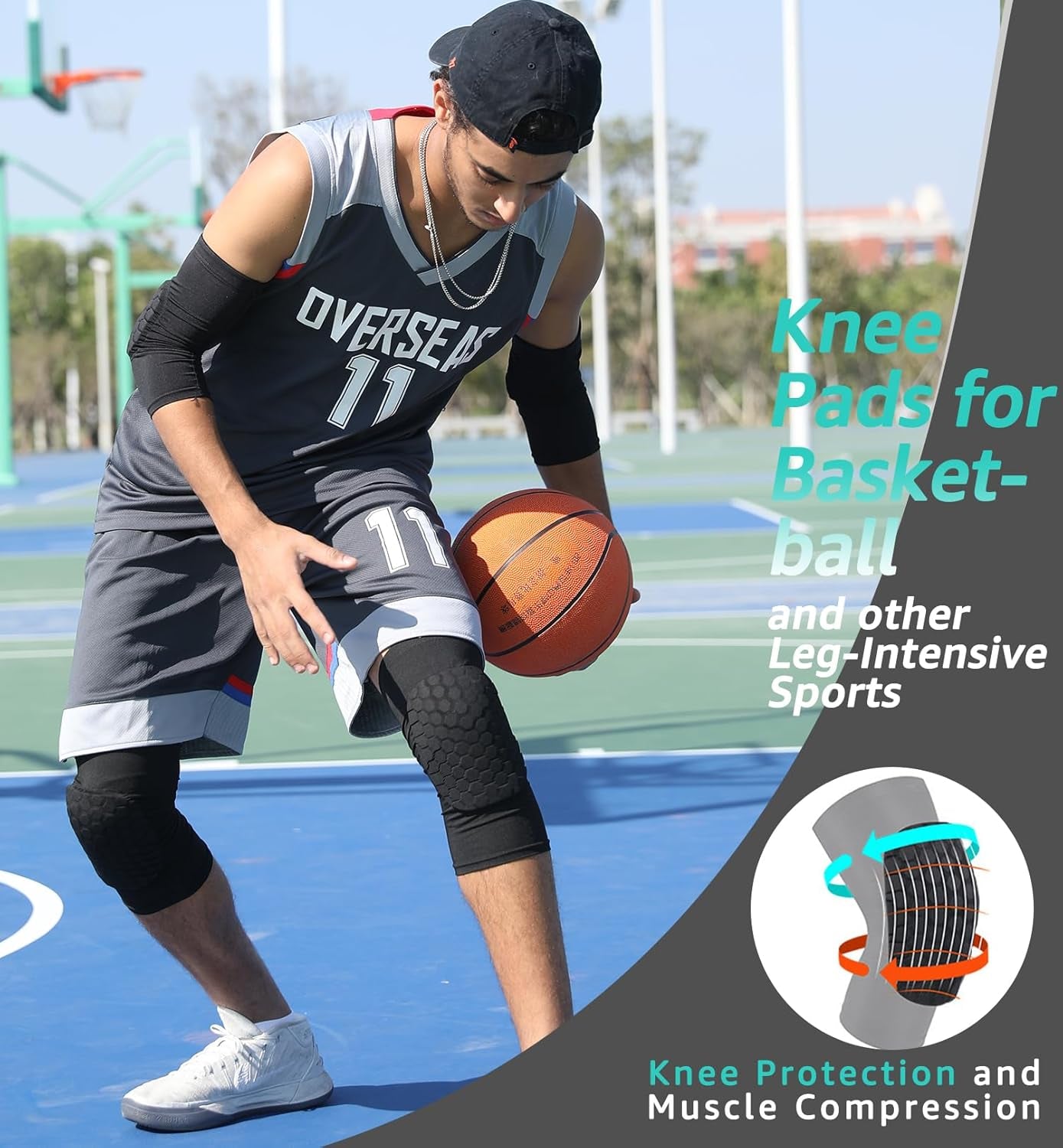 Knee Pads for Kids Youth Adult, Basketball Baseball Knee Brace Knee Support, Collision Avoidance Kneepad Compression Knee Sleeve for Volleyball Football Cycling Running-1Pair (Black, 2XL)
