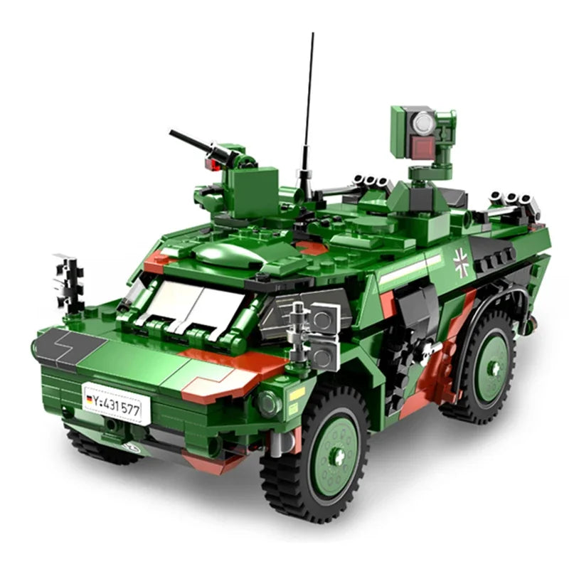 DIY Germany Military Series HX-8 Elefant Tractor PZH2000 Cannon Leopard Tank Lars-2 Rocket Launcher Building Blocks Bricks
