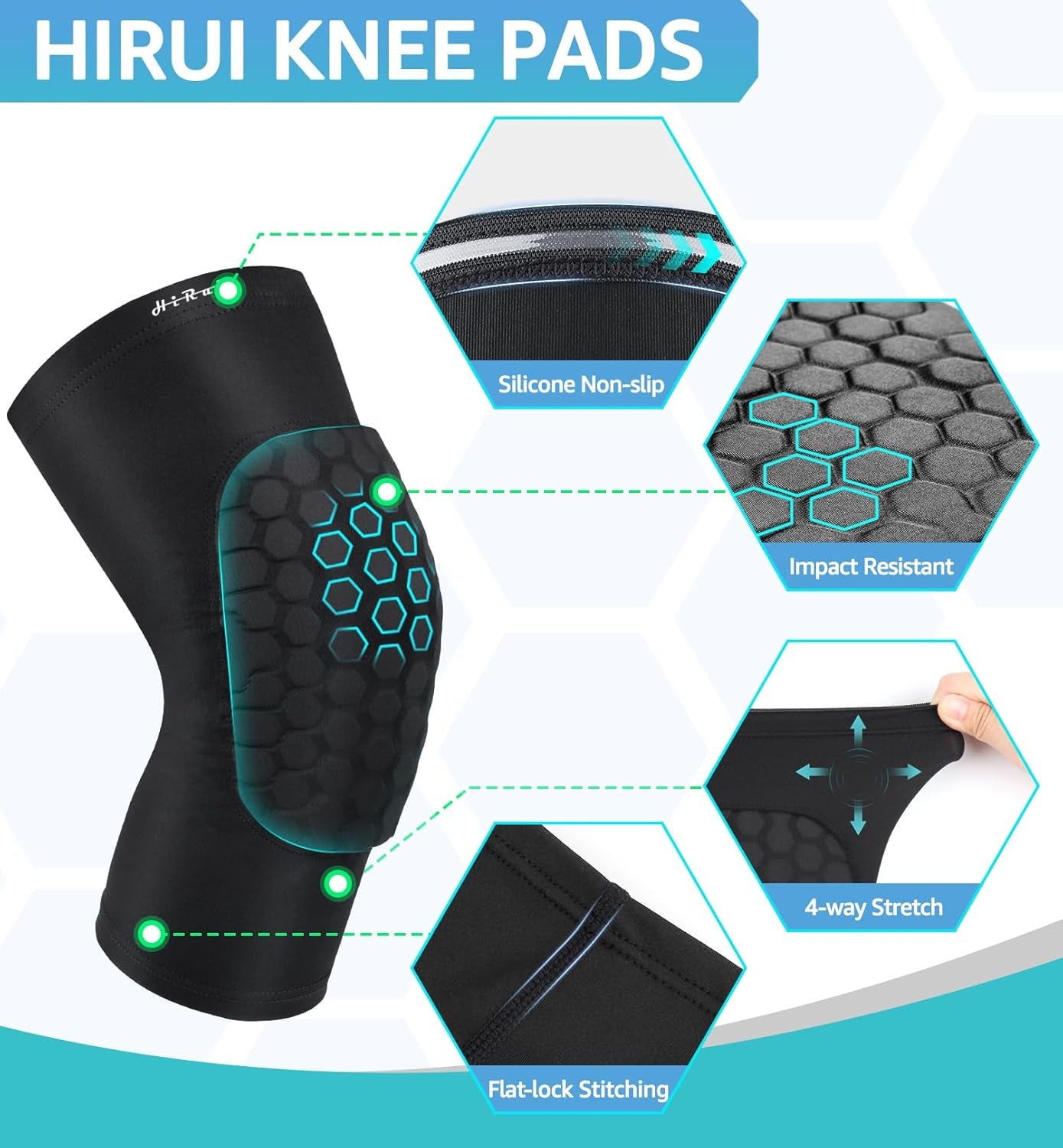 Knee Pads for Kids Youth Adult, Basketball Baseball Knee Brace Knee Support, Collision Avoidance Kneepad Compression Knee Sleeve for Volleyball Football Cycling Running-1Pair (Black, 2XL)