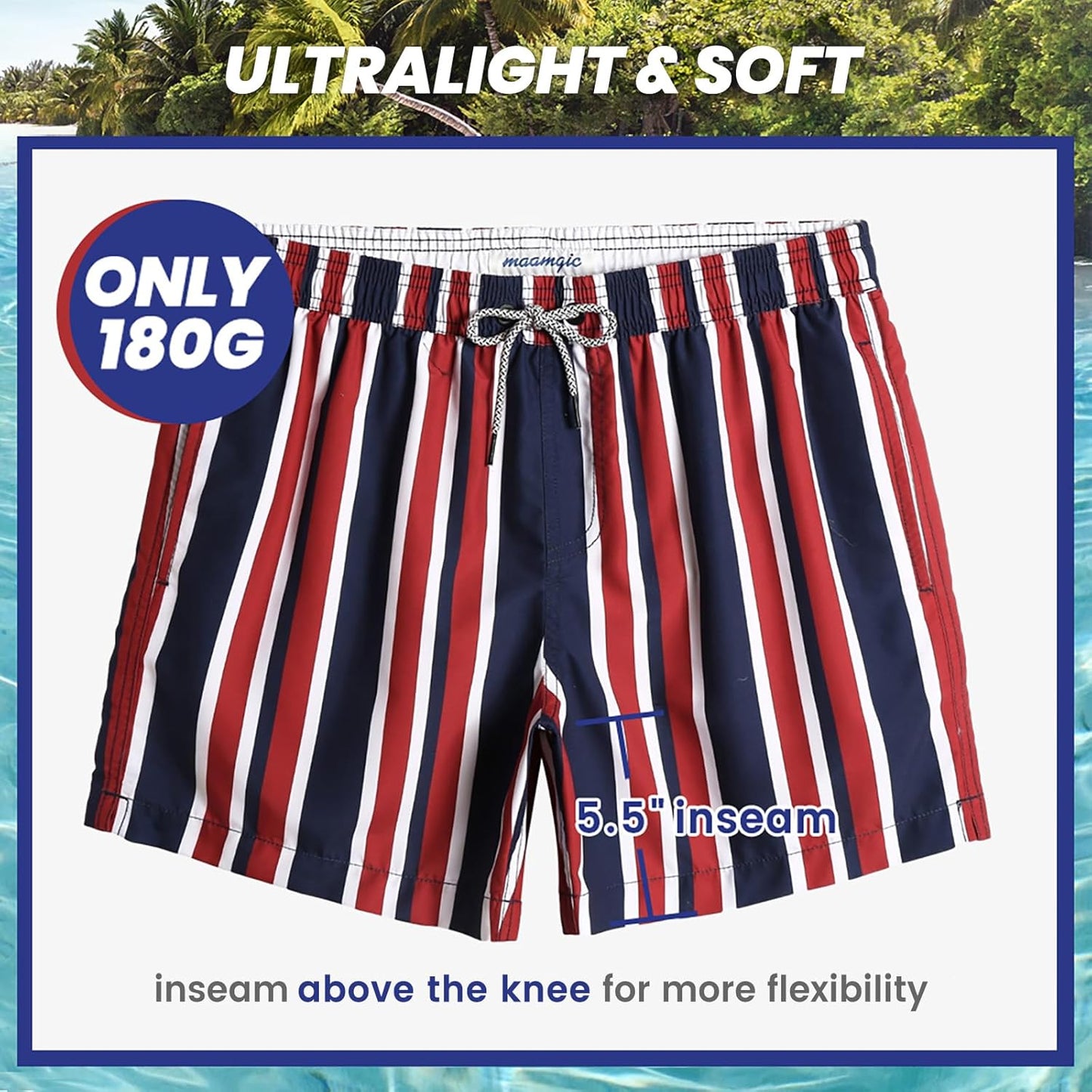 Mens Swim Trunks 5" with Mesh Lining Quick Dry Bathing Suits for Men Swim Shorts Swimwear