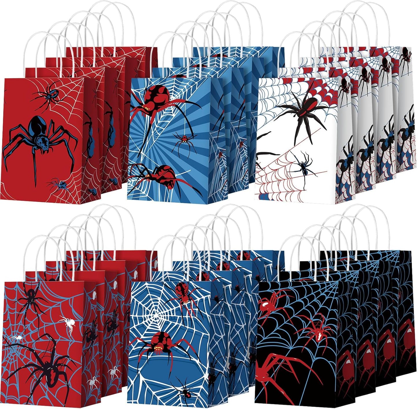 24 Pcs Spider Party Favors Bags with Handles Spider Birthday Party Decorations Double Sided Goodie Candy Bags (Class Spider)
