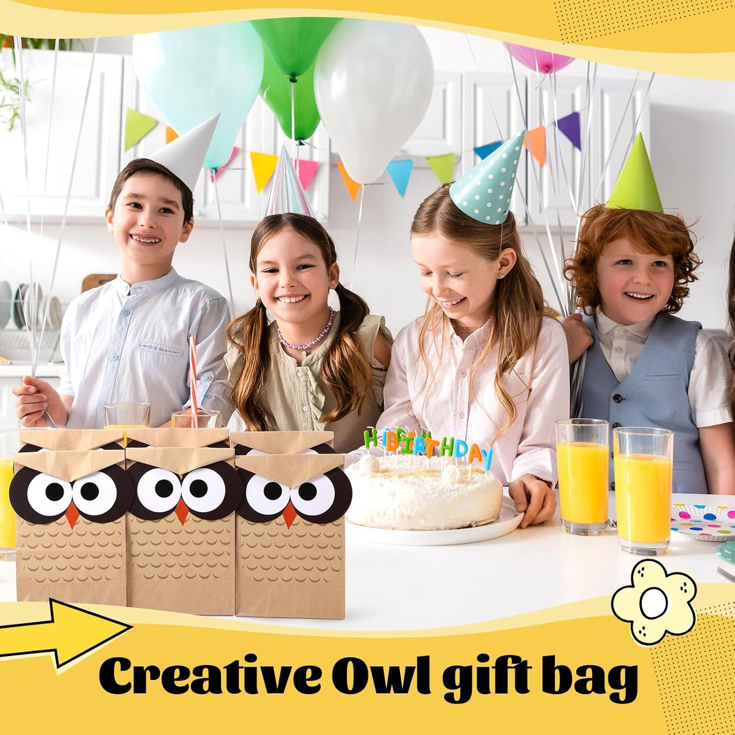 24 Sets Back to School Owl Party Gift Bags Kraft Paper Treat Goodie Bags with DIY Owl Cutouts Sticker Toppers for Classroom Birthday Party Decoration Supplies(Brown)