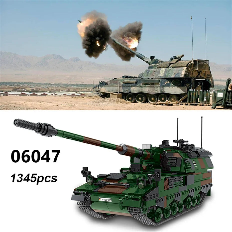 DIY Germany Military Series HX-8 Elefant Tractor PZH2000 Cannon Leopard Tank Lars-2 Rocket Launcher Building Blocks Bricks