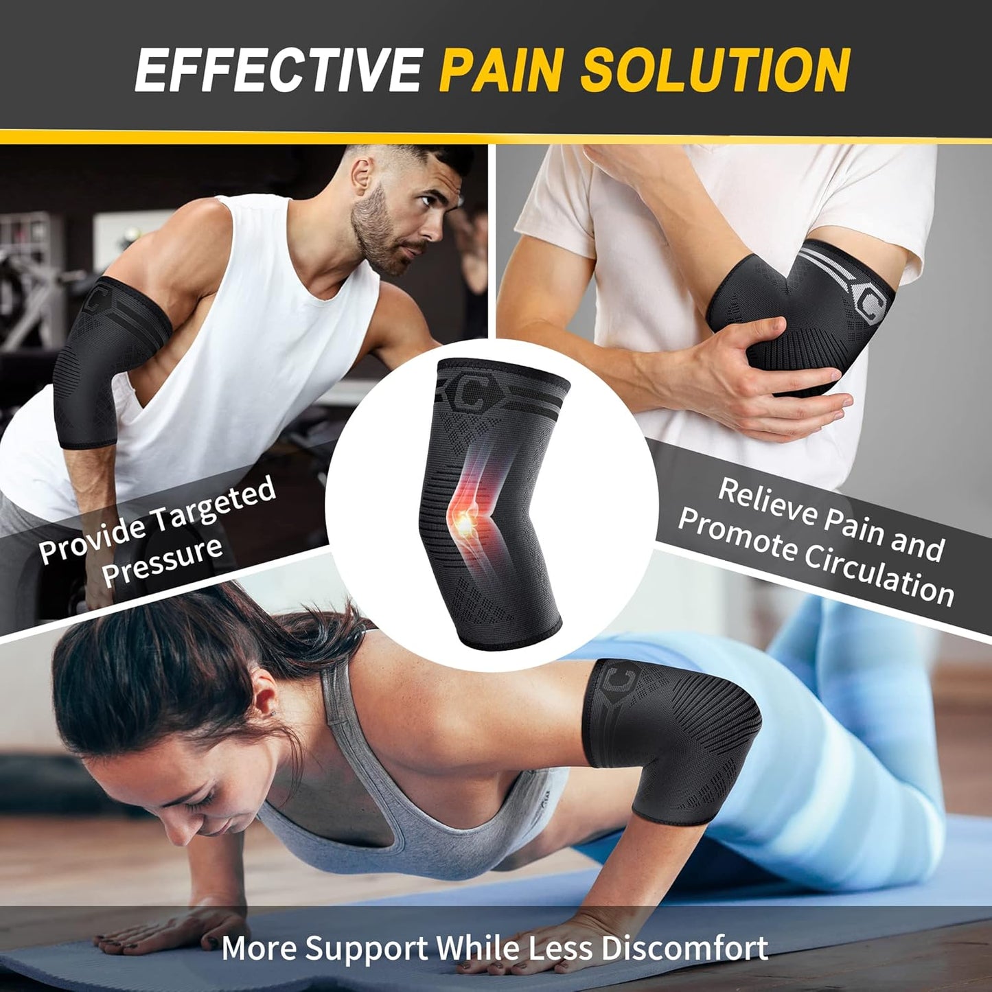 2 Pack Elbow Brace for Tendonitis, Tennis Elbow Compression Support Sleeve for Golfers Elbow Pain Relief, Arthritis, Bursitis, Workout, Weightlifting (Black-Grey,Large)