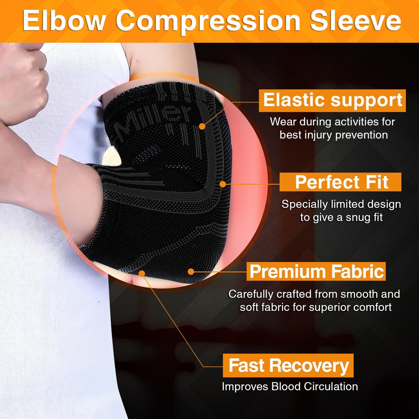 Elbow Compression Sleeve for Tendonitis – Medical Compression Support, Arm Brace for Tennis Injuries, Bursitis Relief Sleeve, Tendon Support for Active Use for Women & Men – 1 Pair