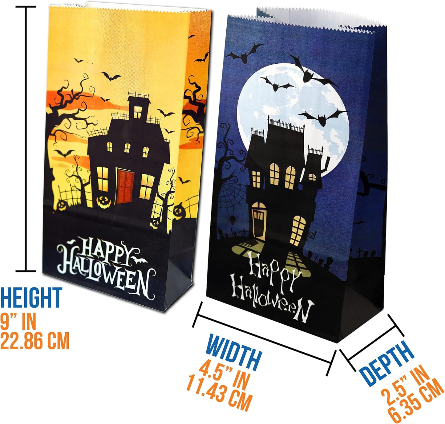 Halloween Treat Paper Bags, 40-Pack 2 Designs Trick or Treat Party Favor Goodie Snack Sacks Candy, Popcorn, Gifts, Cookies