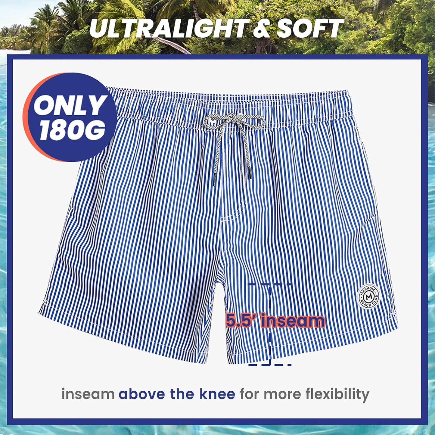 Mens Swim Trunks 5" with Mesh Lining Quick Dry Bathing Suits for Men Swim Shorts Swimwear