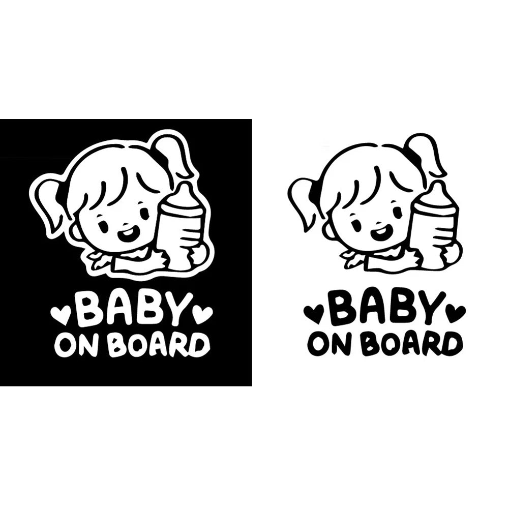 Universal Funny Stickers Car Cartoon Baby on Board Little Girl with Feeding Bottle Car Window Sticker Decal Carbon Fiber Vinyl