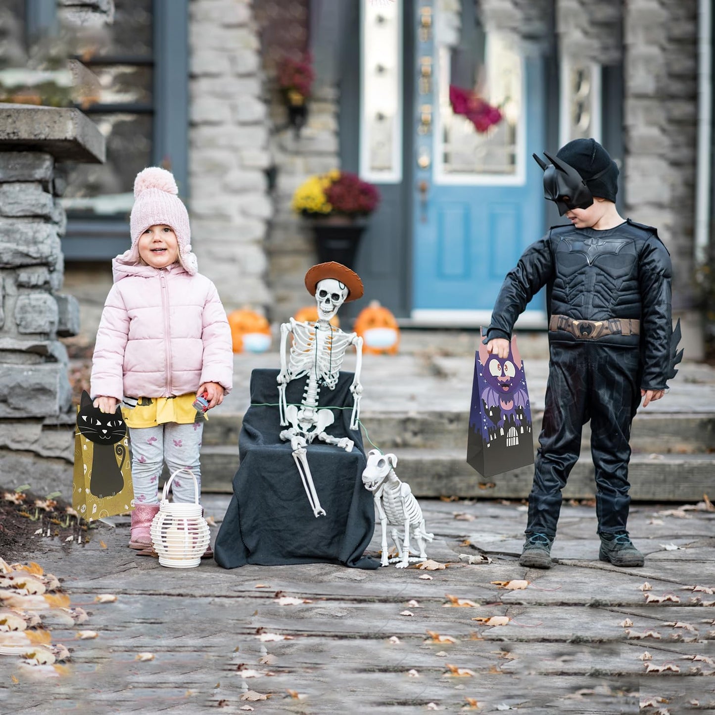 Halloween Treat Bags - 24Pcs Trick or Treat Goody Bags with 24Pcs Stickers, Gift Bag for Halloween Kids Party Supplies