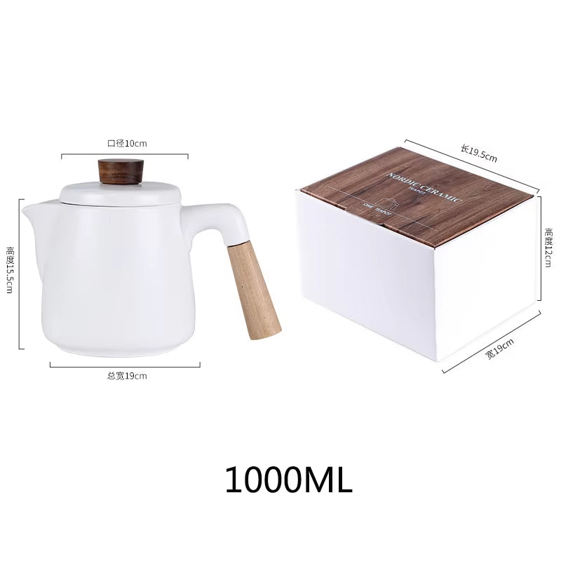 Japanese Style Tea Set Wooden Handle Ceramic Tea Pot Thickened High Borosilicate Glass Transparent Heat Resistant Tea Pot