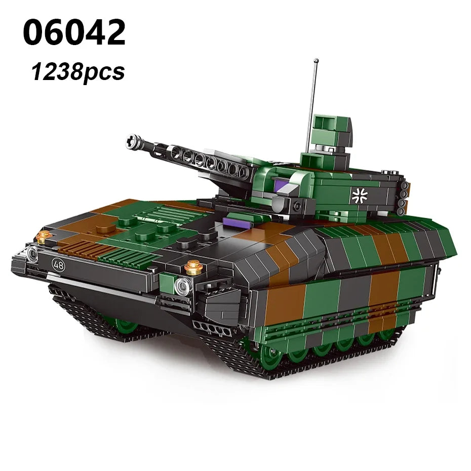 DIY Germany Military Series HX-8 Elefant Tractor PZH2000 Cannon Leopard Tank Lars-2 Rocket Launcher Building Blocks Bricks