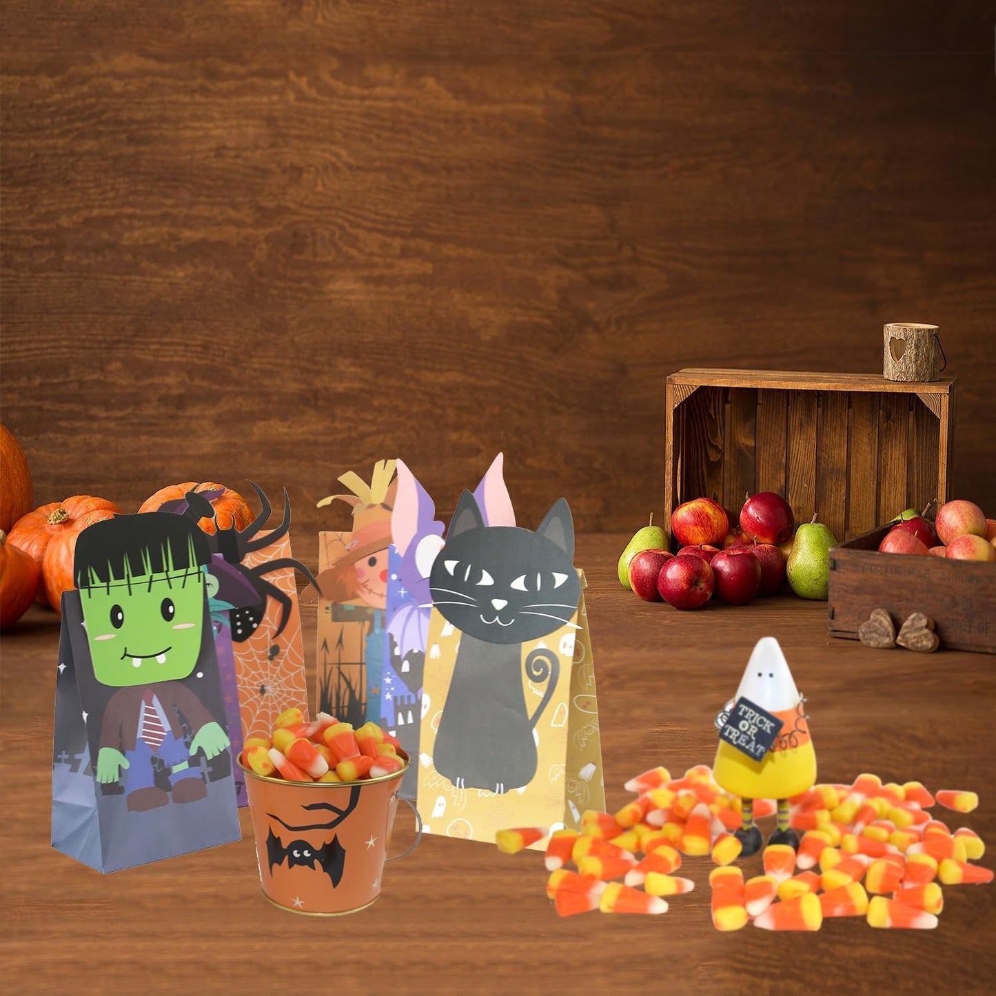 Halloween Treat Bags - 24Pcs Trick or Treat Goody Bags with 24Pcs Stickers, Gift Bag for Halloween Kids Party Supplies