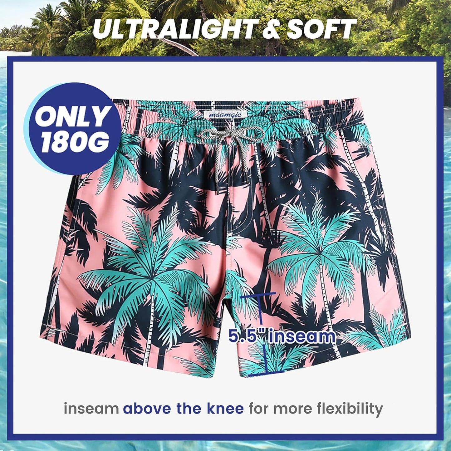 Mens Swim Trunks 5" with Mesh Lining Quick Dry Bathing Suits for Men Swim Shorts Swimwear