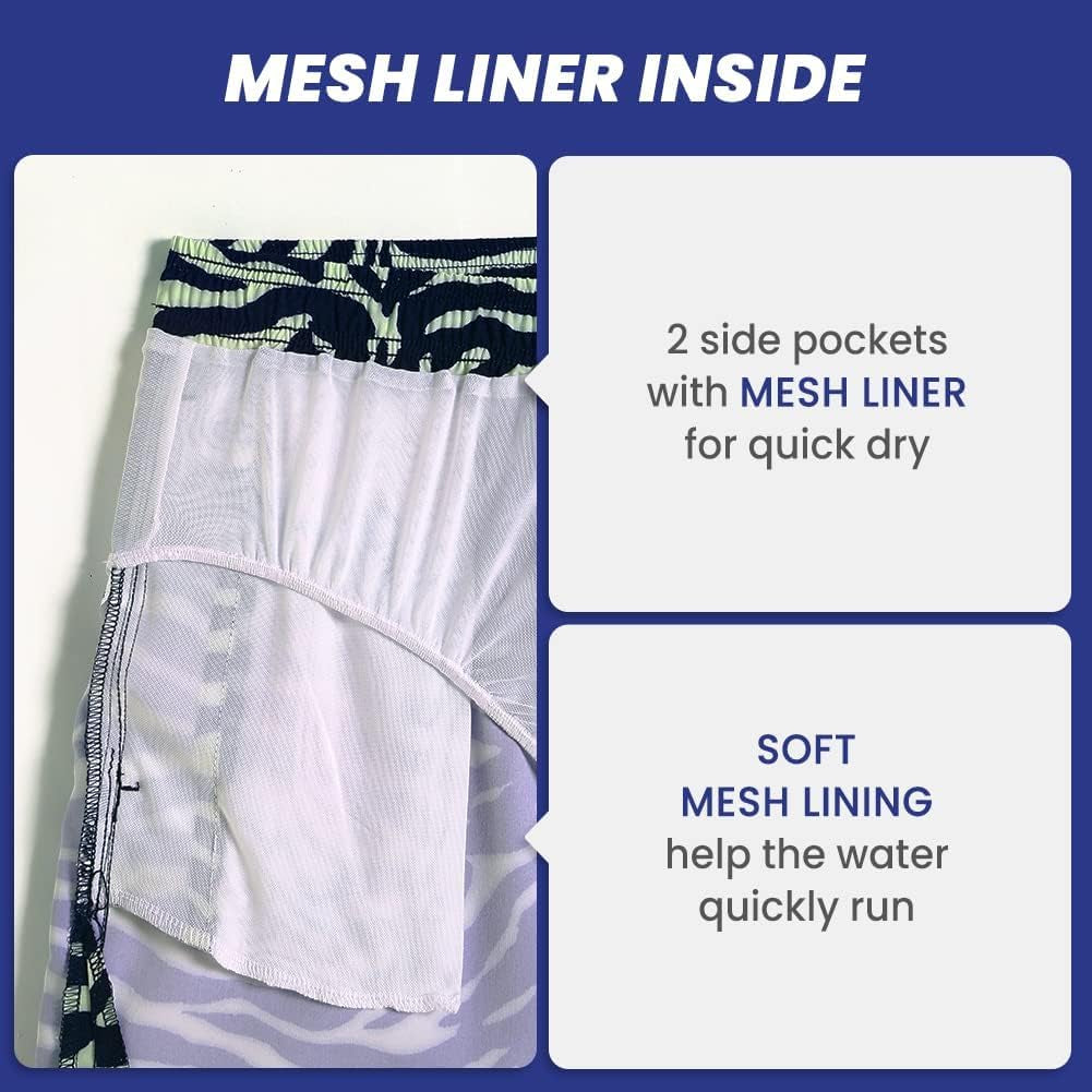 Mens Boys 80S 90S Vintage 4 Way Stretch Swim Trunks with Mesh Lining Quick Dry Swim Suits Board Shorts