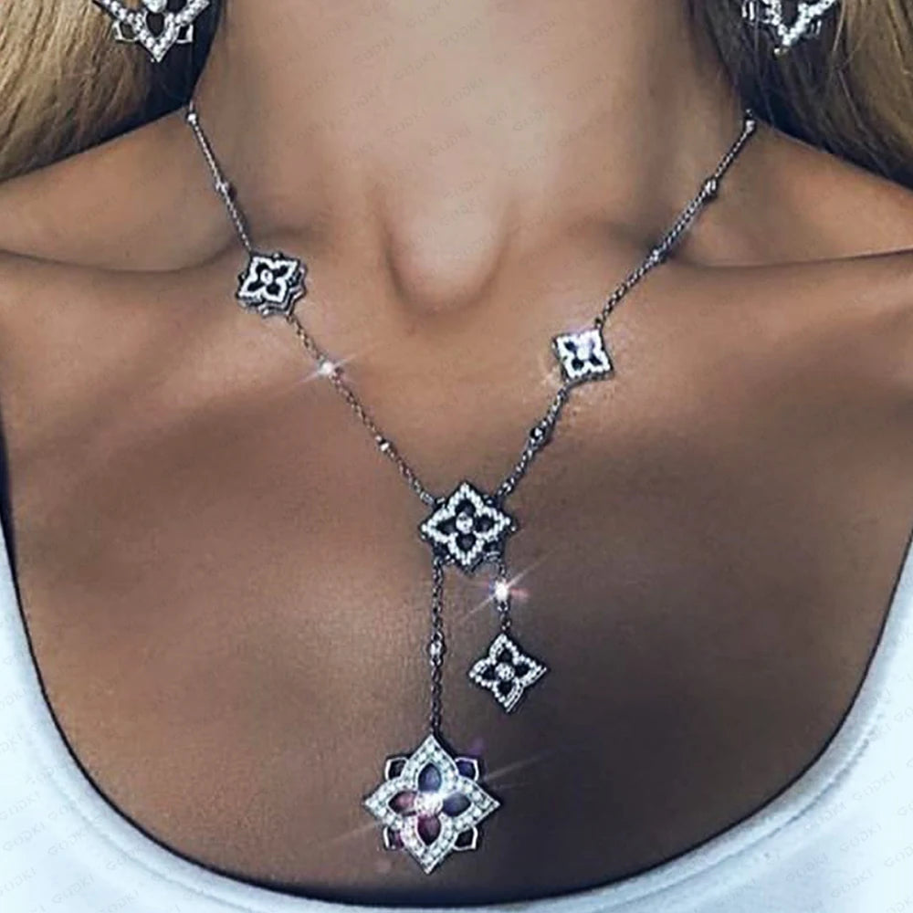 GODK TRENDY Long Tassel Statement Necklace for Women Wedding Party Cubic Zircon CRYSTAL CZ Dubai Bridal Jewelry Gift