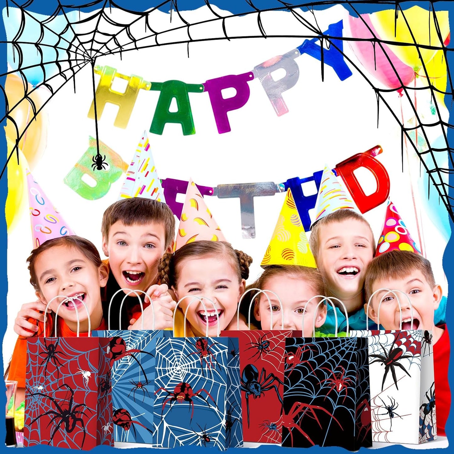24 Pcs Spider Party Favors Bags with Handles Spider Birthday Party Decorations Double Sided Goodie Candy Bags (Class Spider)