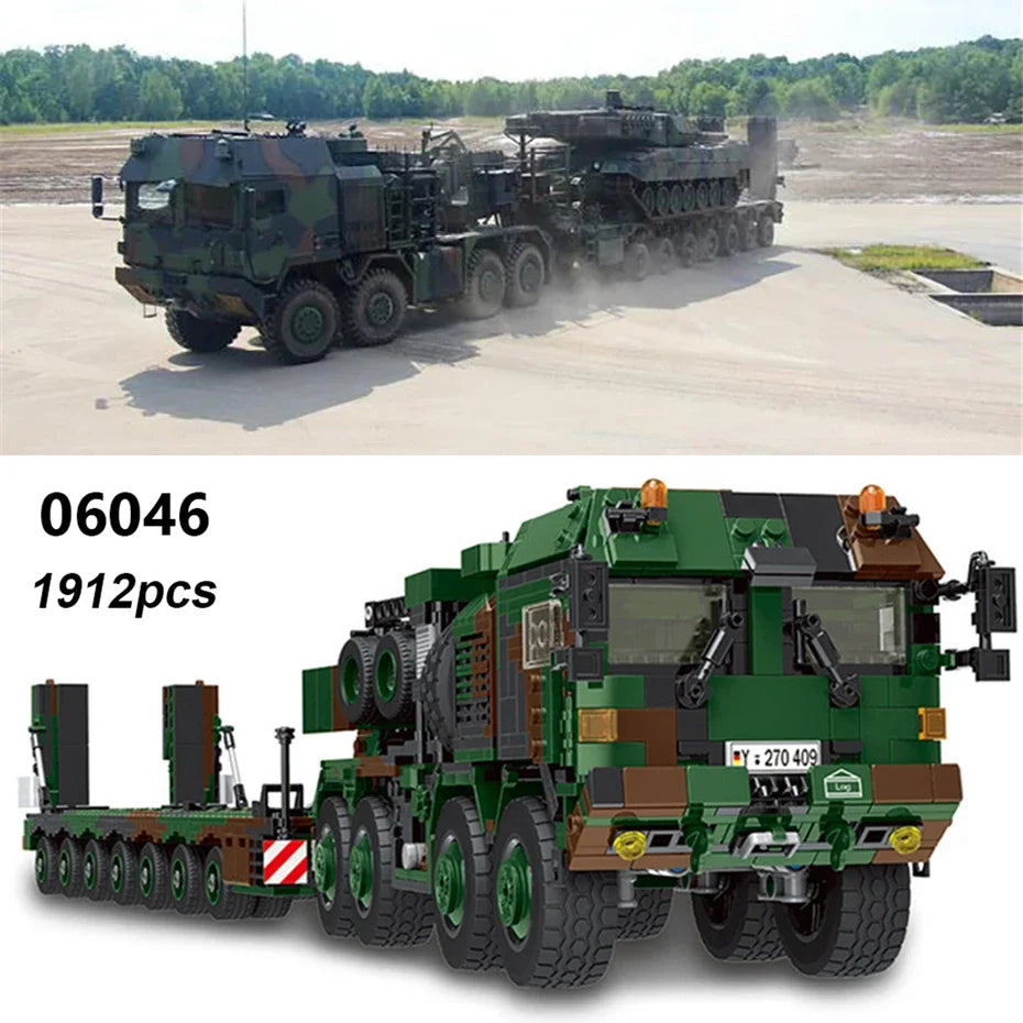 DIY Germany Military Series HX-8 Elefant Tractor PZH2000 Cannon Leopard Tank Lars-2 Rocket Launcher Building Blocks Bricks