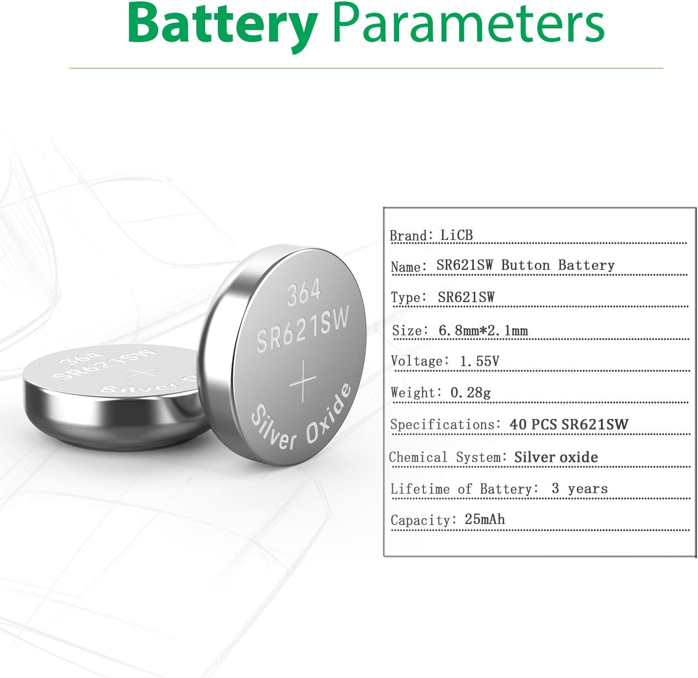 40 Pack Watch Batteries SR621SW 364 363,Long-Lasting & Leak-Proof,High Capacity Silver Oxide 1.55V Battery for Watch