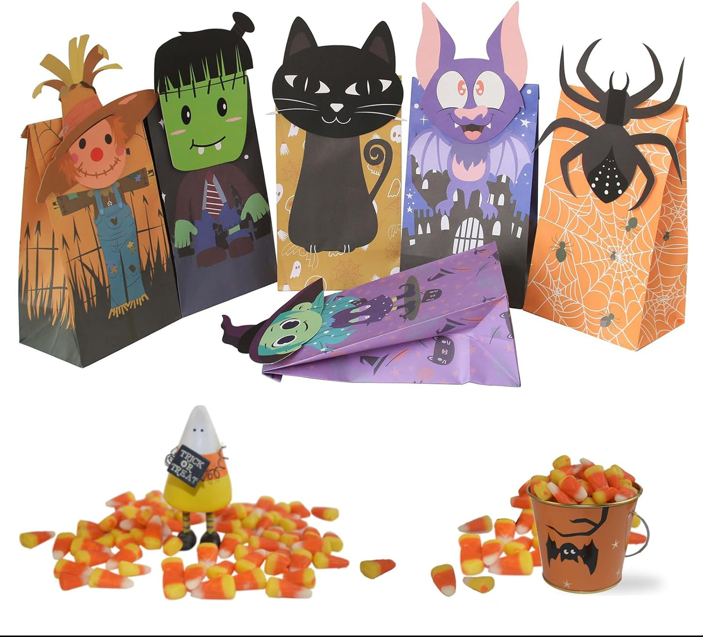 Halloween Treat Bags - 24Pcs Trick or Treat Goody Bags with 24Pcs Stickers, Gift Bag for Halloween Kids Party Supplies