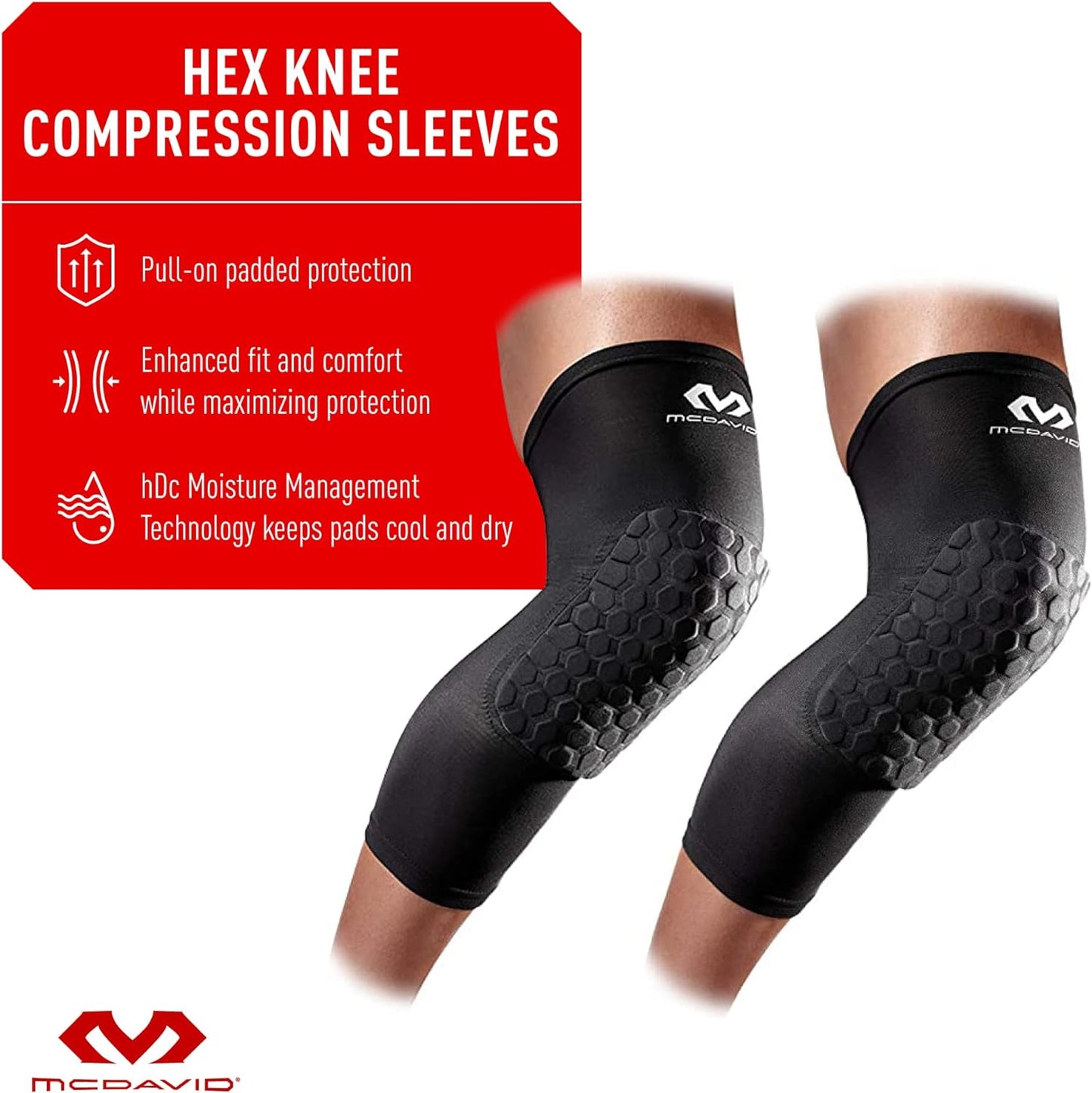 Knee Compression Sleeves: Hex Knee Pads Compression Leg Sleeve for Basketball, Volleyball, Weightlifting, and More - Pair of Sleeves