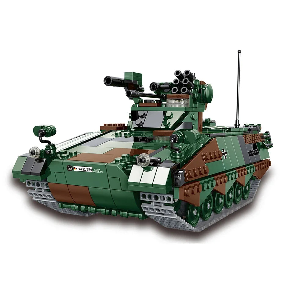 DIY Germany Military Series HX-8 Elefant Tractor PZH2000 Cannon Leopard Tank Lars-2 Rocket Launcher Building Blocks Bricks