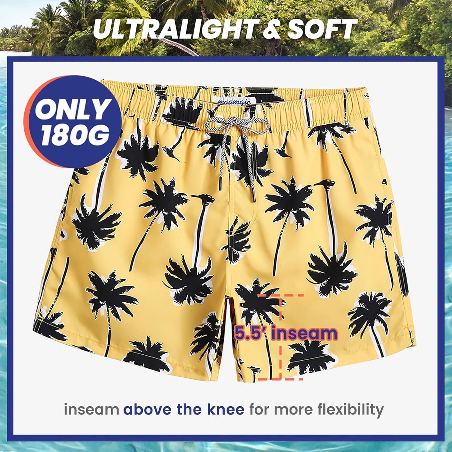 Mens Swim Trunks 5" with Mesh Lining Quick Dry Bathing Suits for Men Swim Shorts Swimwear