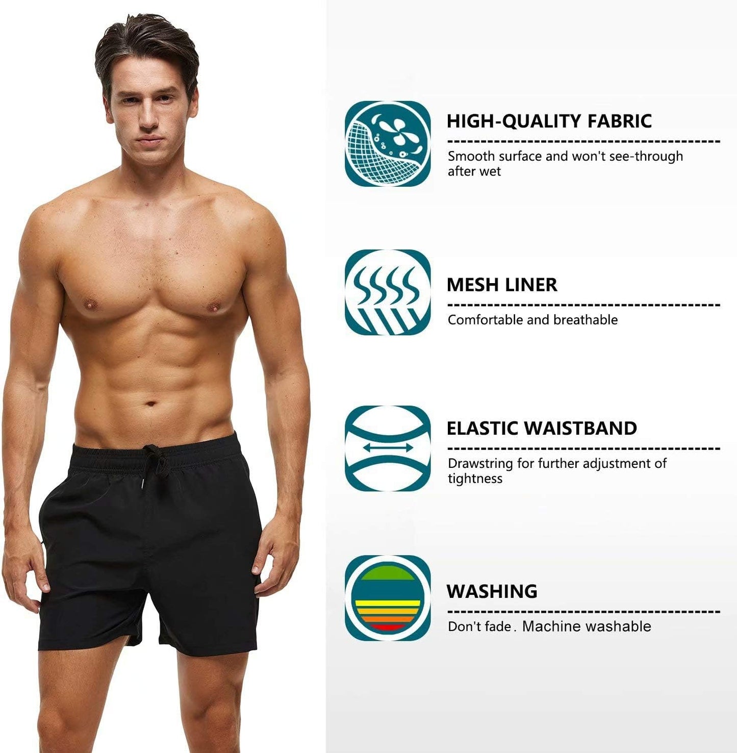 Men'S Swim Trunks Quick Dry Beach Shorts with Zipper Pockets and Mesh Lining