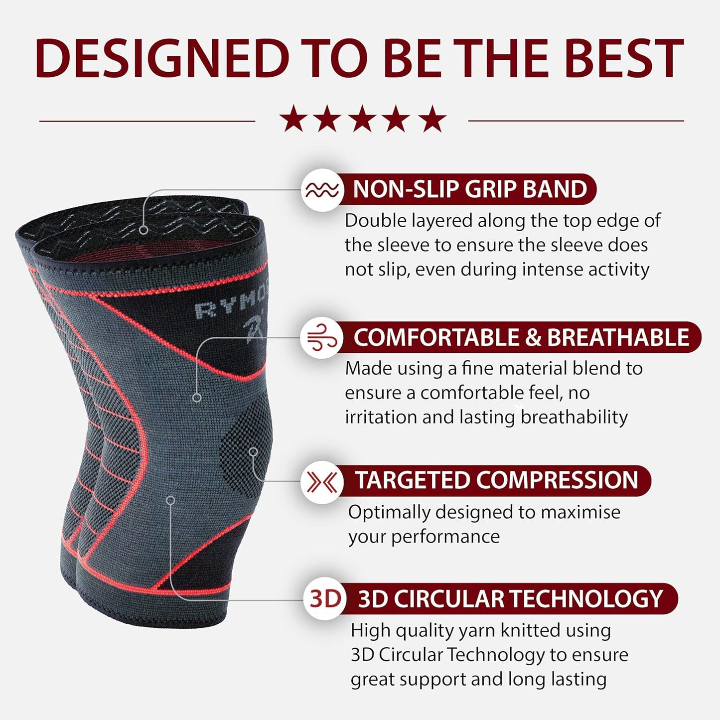 Knee Support Brace Compression Sleeves for Men and Women for Ligament Injury, Joint Pain Relief, Running, Arthritis, ACL, MCL, Sport