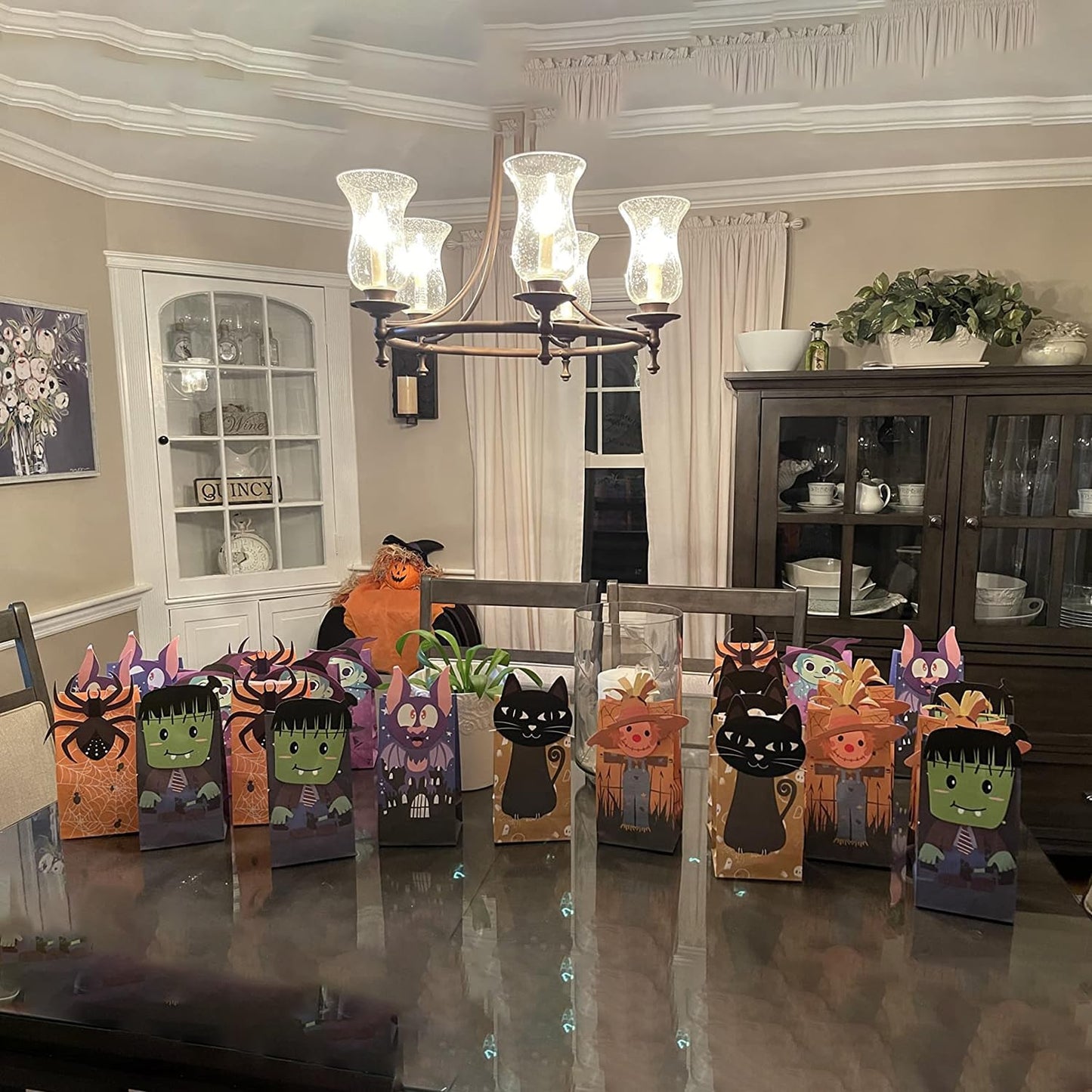 Halloween Treat Bags - 24Pcs Trick or Treat Goody Bags with 24Pcs Stickers, Gift Bag for Halloween Kids Party Supplies