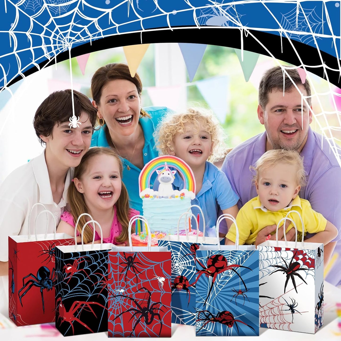 24 Pcs Spider Party Favors Bags with Handles Spider Birthday Party Decorations Double Sided Goodie Candy Bags (Class Spider)