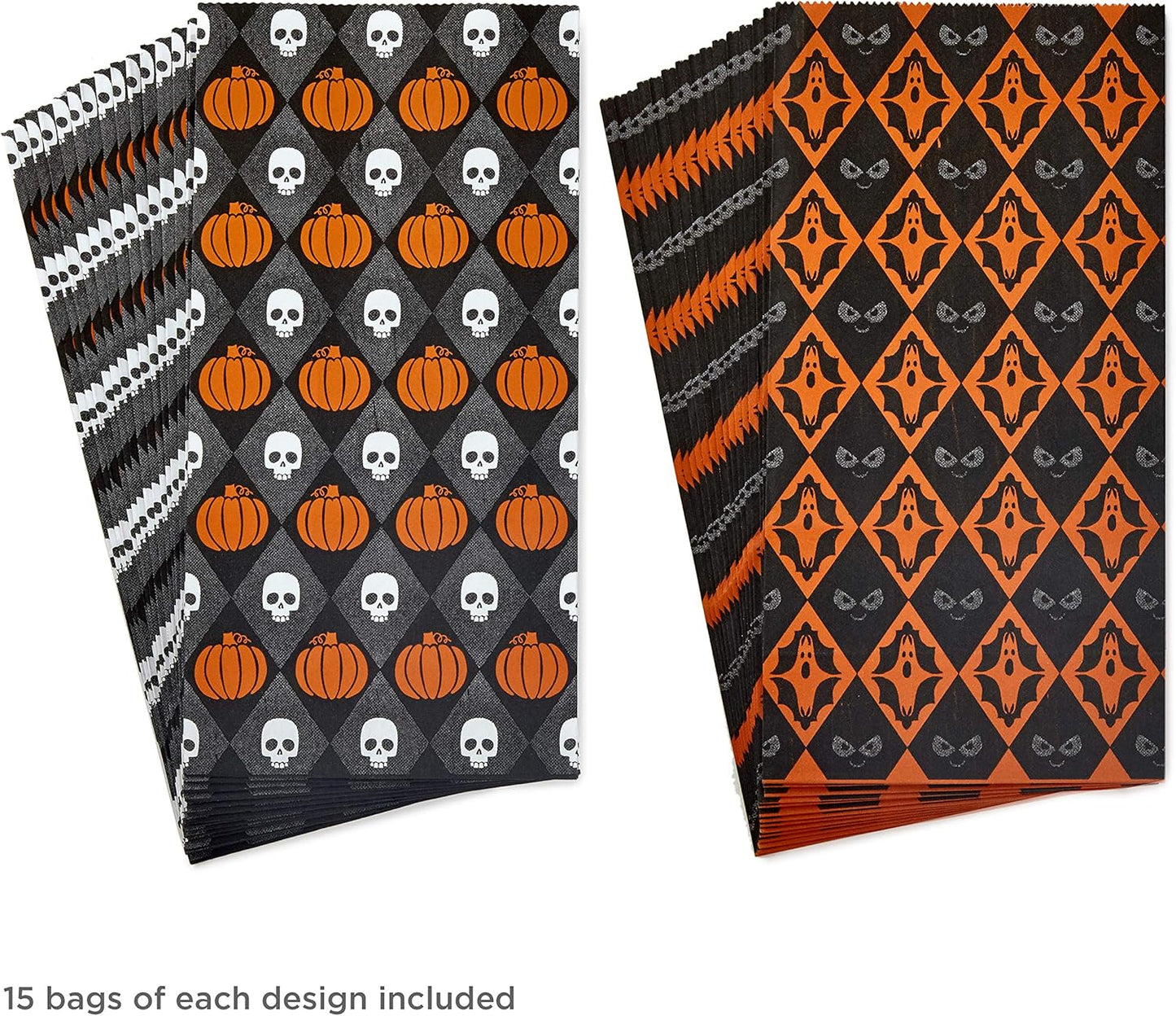 Halloween Party Favor and Wrapped Treat Bags (30 Ct., Skulls and Pumpkins, Ghosts and Eyes) for Trick or Treating, Class Parties, Luminaries, Crafts, Día De Los Muertos