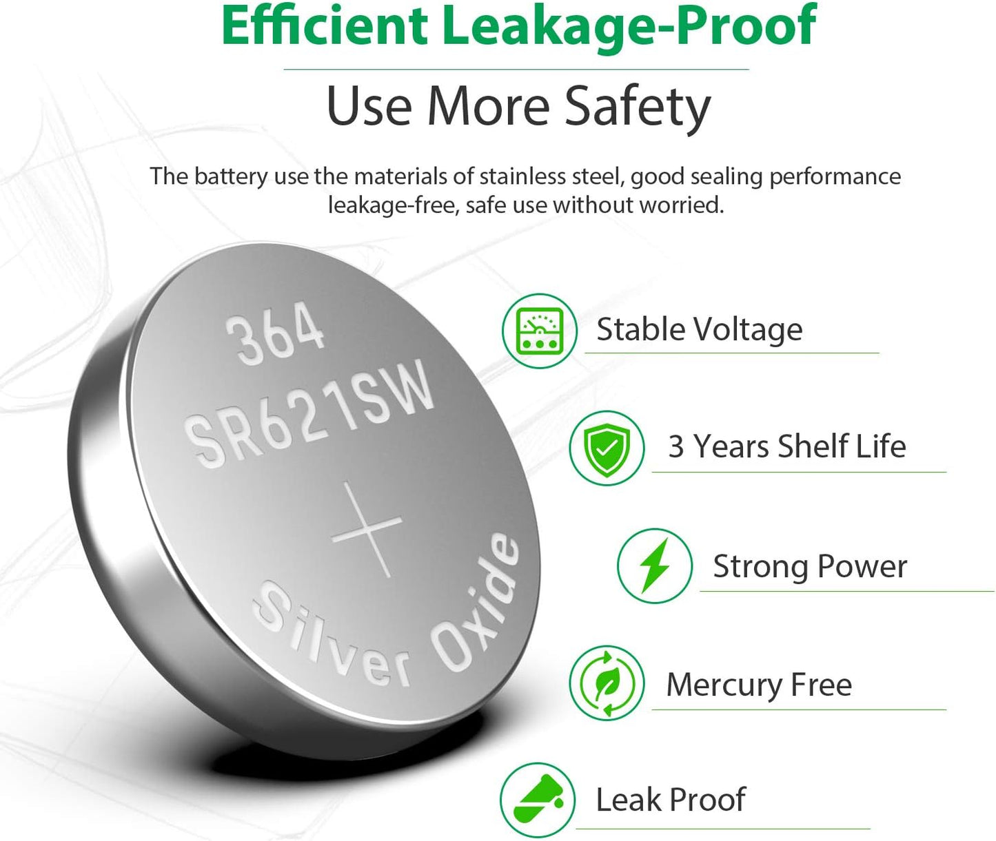 40 Pack Watch Batteries SR621SW 364 363,Long-Lasting & Leak-Proof,High Capacity Silver Oxide 1.55V Battery for Watch