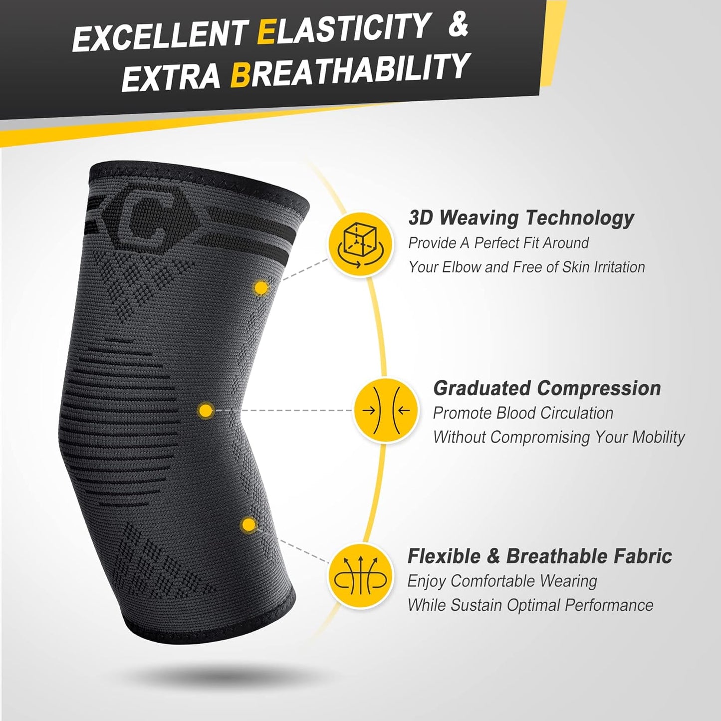 2 Pack Elbow Brace for Tendonitis, Tennis Elbow Compression Support Sleeve for Golfers Elbow Pain Relief, Arthritis, Bursitis, Workout, Weightlifting (Black-Grey,Large)