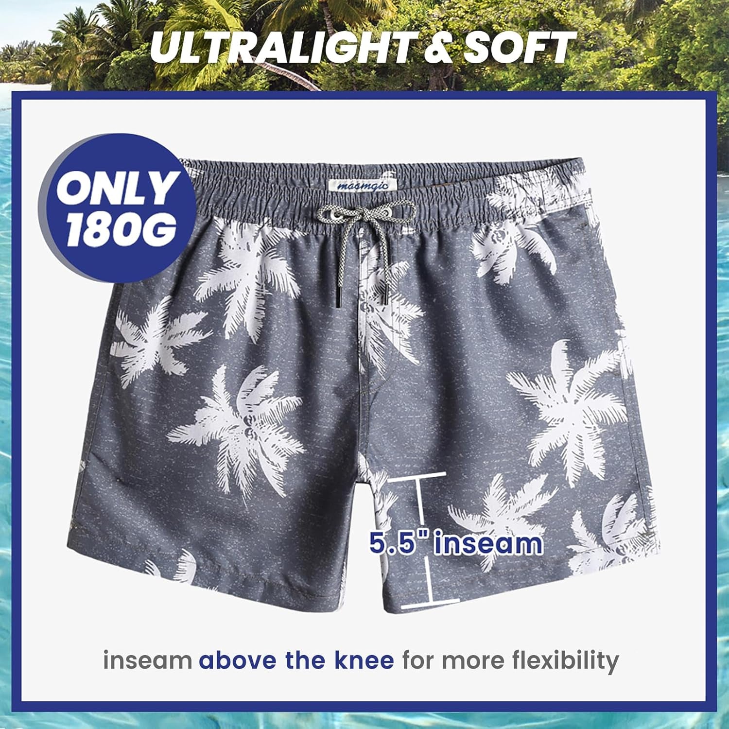 Mens Swim Trunks 5" with Mesh Lining Quick Dry Bathing Suits for Men Swim Shorts Swimwear