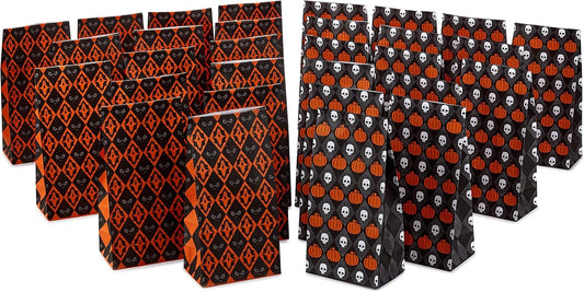 Halloween Party Favor and Wrapped Treat Bags (30 Ct., Skulls and Pumpkins, Ghosts and Eyes) for Trick or Treating, Class Parties, Luminaries, Crafts, Día De Los Muertos