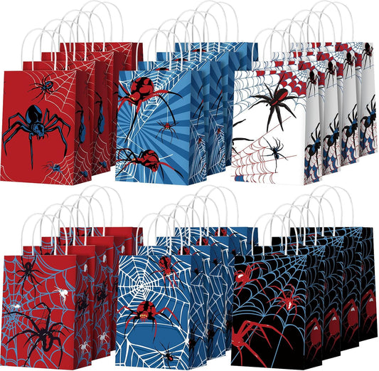 24 Pcs Spider Party Favors Bags with Handles Spider Birthday Party Decorations Double Sided Goodie Candy Bags (Class Spider)