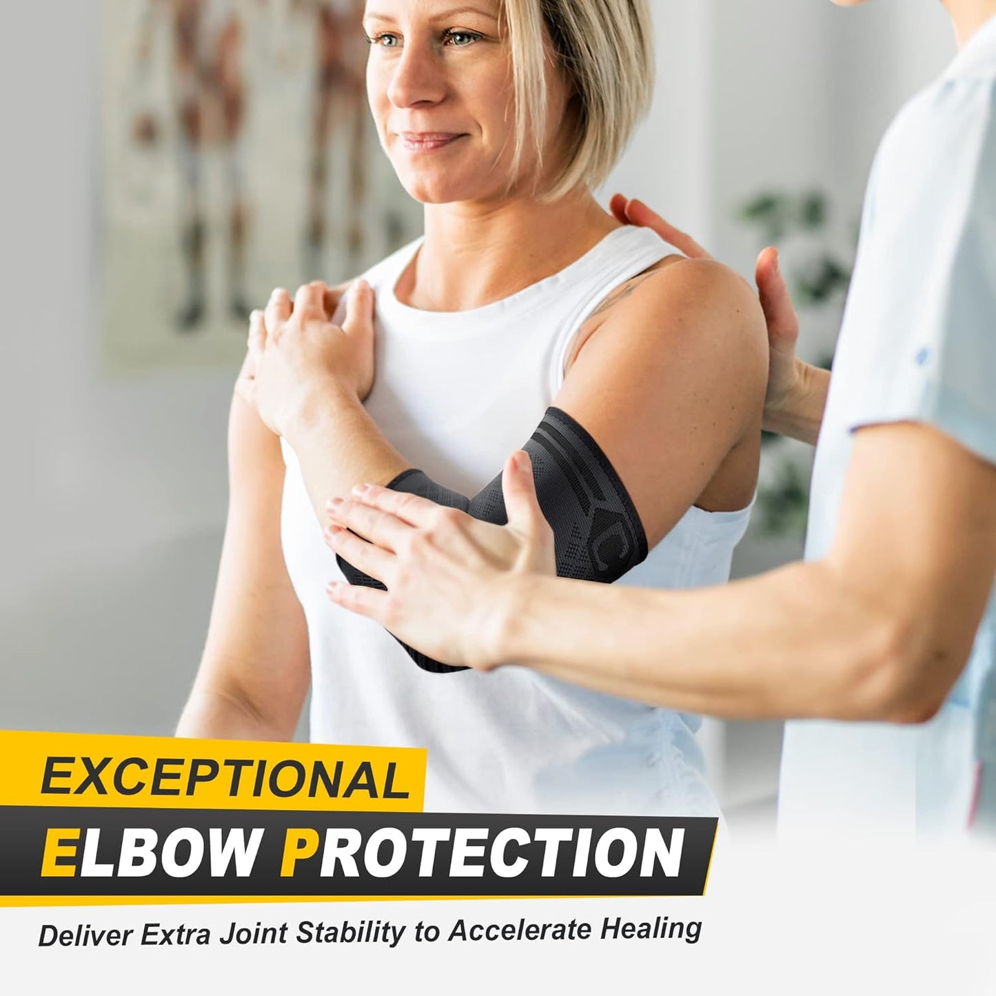 2 Pack Elbow Brace for Tendonitis, Tennis Elbow Compression Support Sleeve for Golfers Elbow Pain Relief, Arthritis, Bursitis, Workout, Weightlifting (Black-Grey,Large)