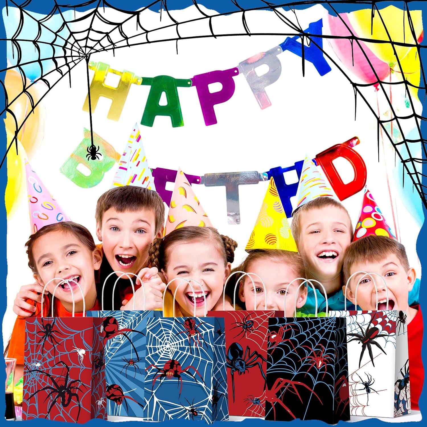 24 Pcs Spider Party Favors Bags with Handles Spider Birthday Party Decorations Double Sided Goodie Candy Bags (Class Spider)