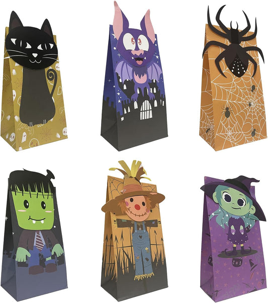 Halloween Treat Bags - 24Pcs Trick or Treat Goody Bags with 24Pcs Stickers, Gift Bag for Halloween Kids Party Supplies
