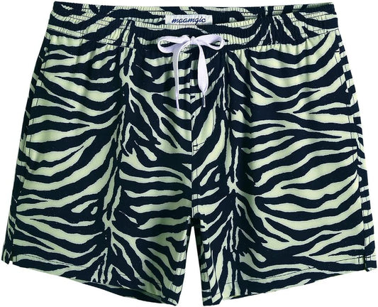 Mens Boys 80S 90S Vintage 4 Way Stretch Swim Trunks with Mesh Lining Quick Dry Swim Suits Board Shorts