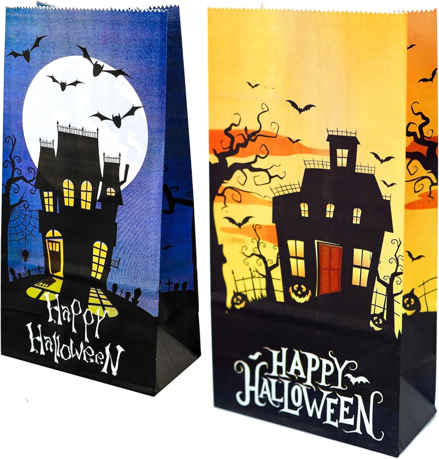 Halloween Treat Paper Bags, 40-Pack 2 Designs Trick or Treat Party Favor Goodie Snack Sacks Candy, Popcorn, Gifts, Cookies