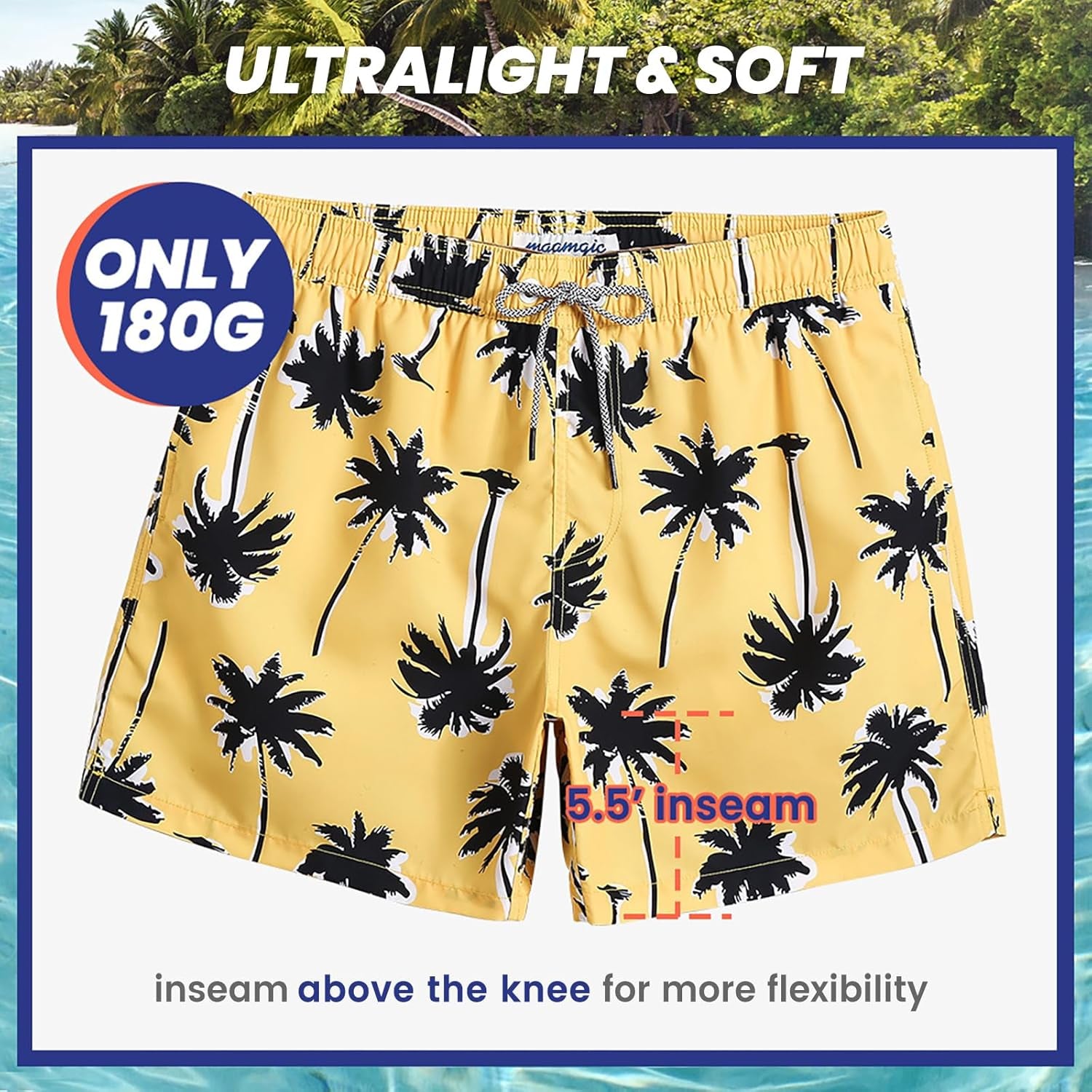 Mens Swim Trunks 5" with Mesh Lining Quick Dry Bathing Suits for Men Swim Shorts Swimwear
