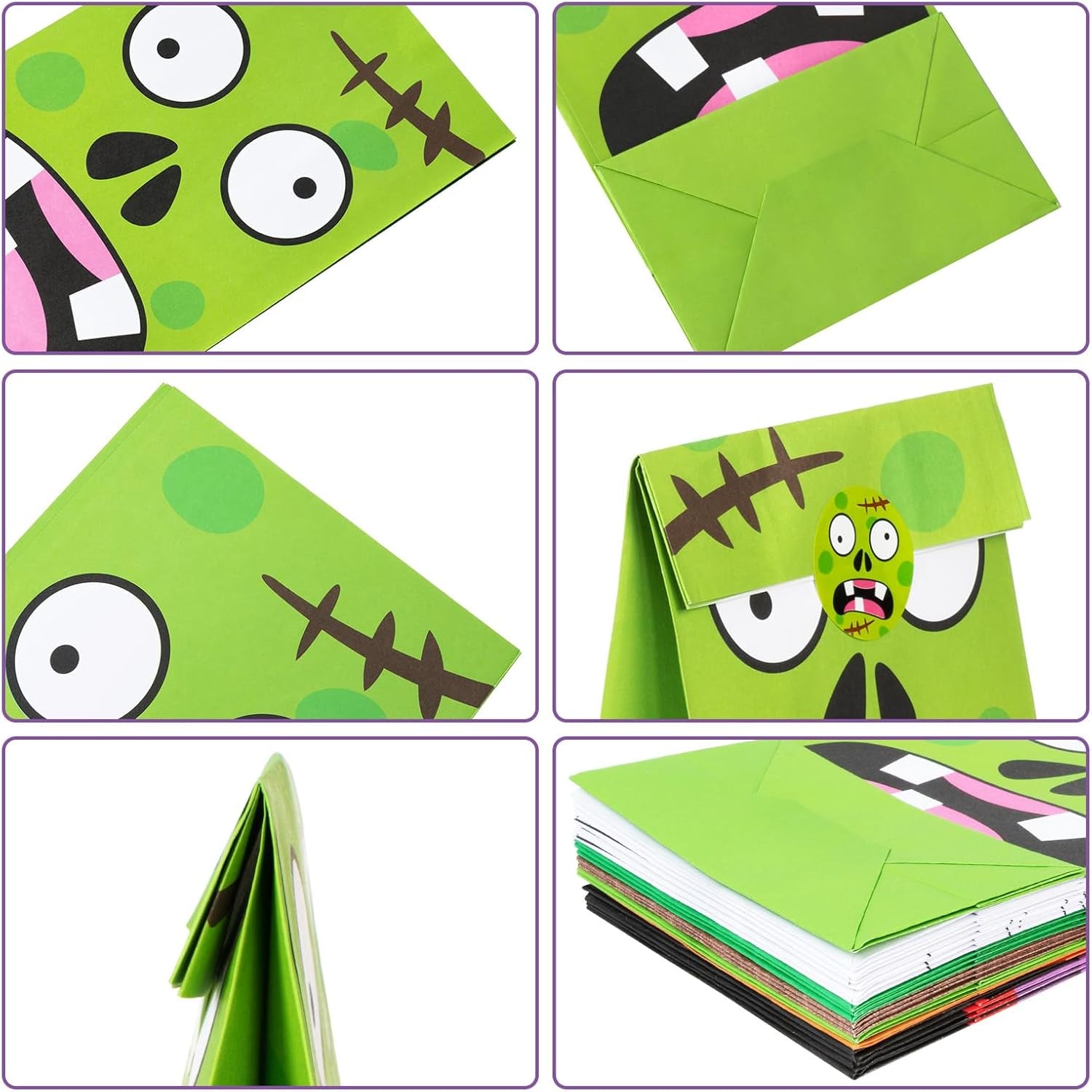 40 PCS Cute Halloween Goodie Bags, 8 Style Halloween Treats Bags Party Favor, Trick or Treat, Gifts, Candies, Snacks, Party Supplies, 40 Stickers Included