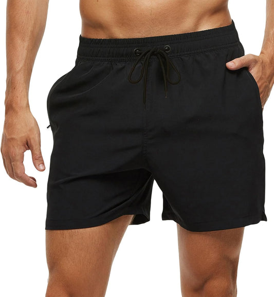 Men'S Swim Trunks Quick Dry Beach Shorts with Zipper Pockets and Mesh Lining