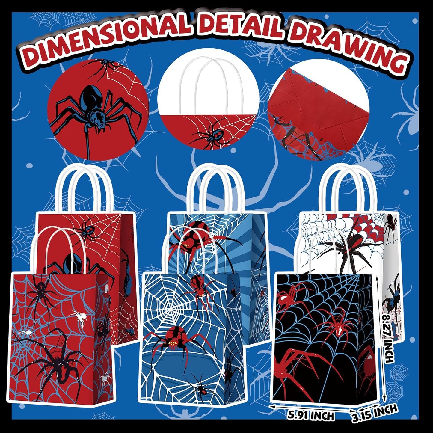 24 Pcs Spider Party Favors Bags with Handles Spider Birthday Party Decorations Double Sided Goodie Candy Bags (Class Spider)