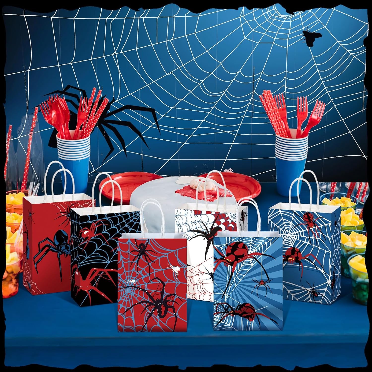 24 Pcs Spider Party Favors Bags with Handles Spider Birthday Party Decorations Double Sided Goodie Candy Bags (Class Spider)